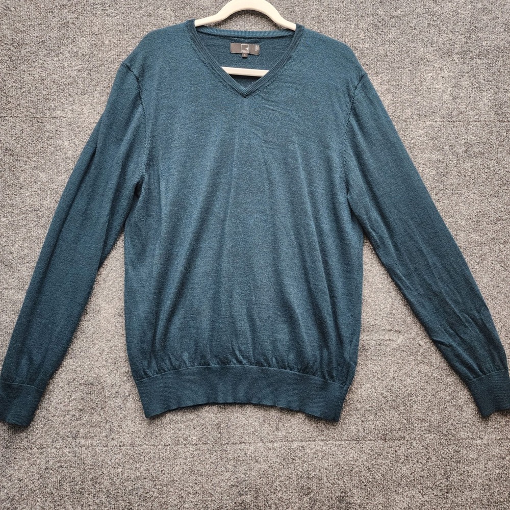 Meraki Men's 100% Merino Wool V-Neck Pullover Teal Preppy Dark Academia Ivy XL